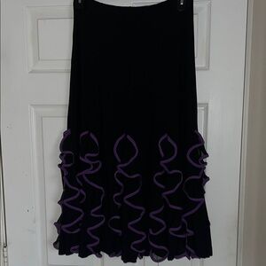 TQ Tianqi Black Purple Ruffle Midi Skirt